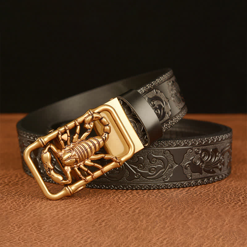 Ceinture en cuir gravée en relief avec scorpion pour homme