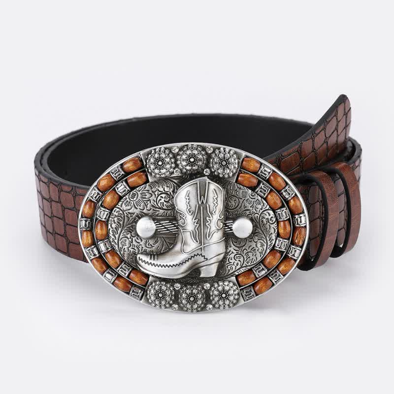 Ceinture en cuir et perles en bois pour bottes de cowboy pour hommes
