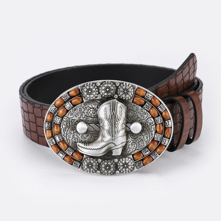 Ceinture en cuir et perles en bois pour bottes de cowboy pour hommes
