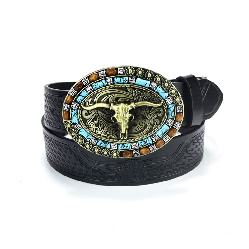 Ceinture en cuir de taureau turquoise pour homme style western cowboy