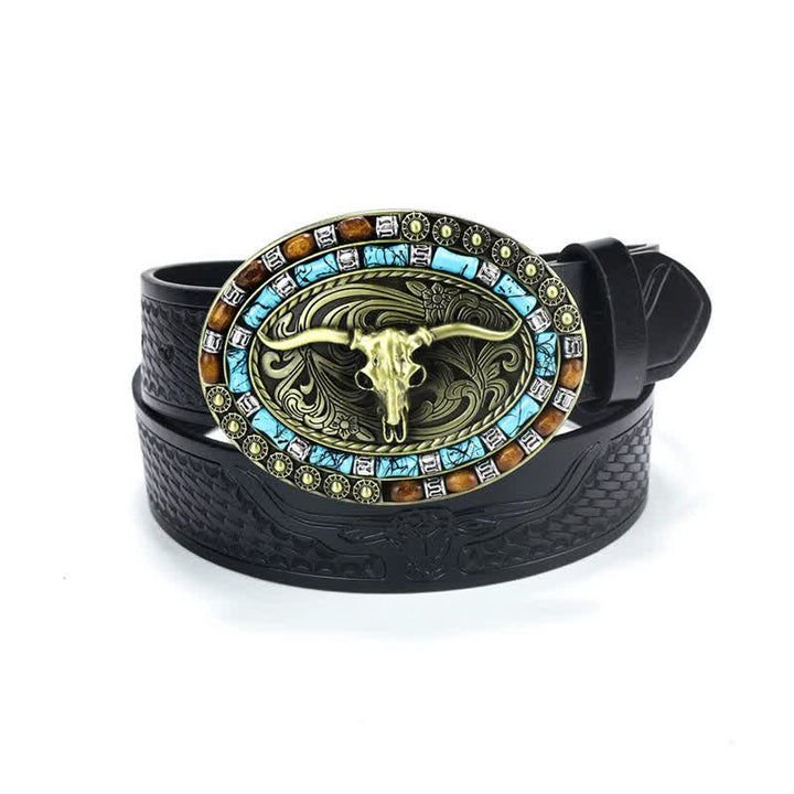 Ceinture en cuir de taureau turquoise pour homme style western cowboy