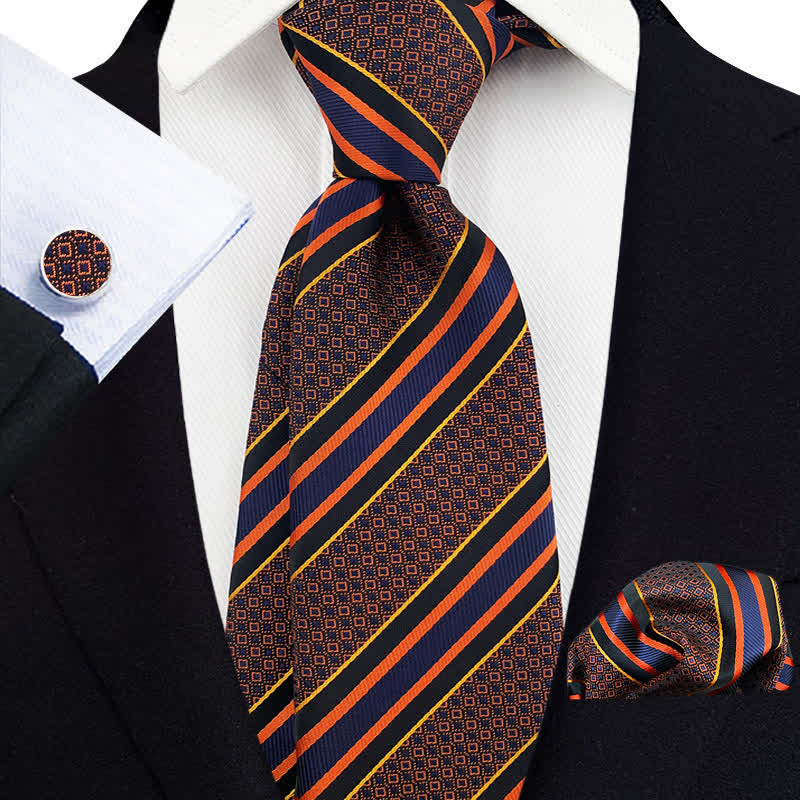 Lot de 3 cravates fantaisie à rayures orange et bleu marine pour homme