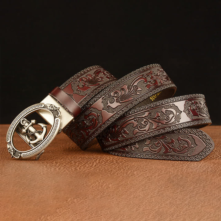 Ceinture en cuir avec boucle d'ancre nautique pour homme