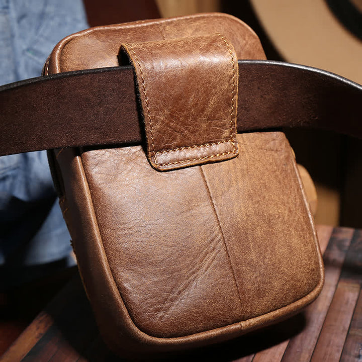 Sac ceinture de voyage en cuir nubuck avec fermeture éclair et bouton-pression magnétique