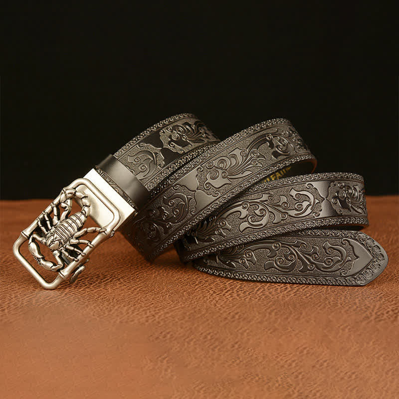 Ceinture en cuir gravée en relief avec scorpion pour homme