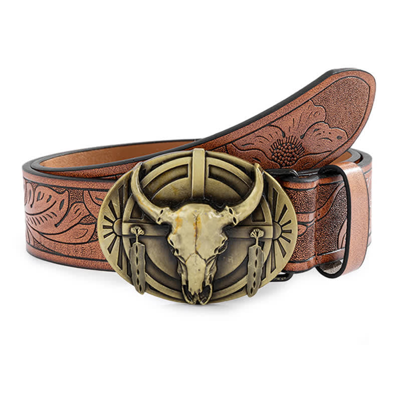 Ceinture en cuir gravée Mad Bull pour homme