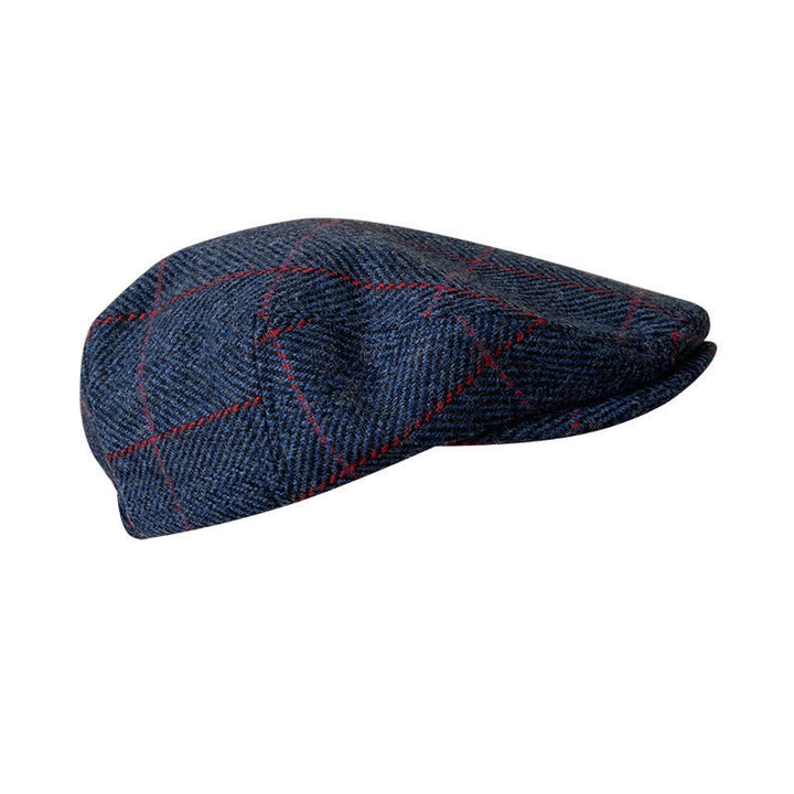 Casquette béret à carreaux bleu foncé et rouge de campagne