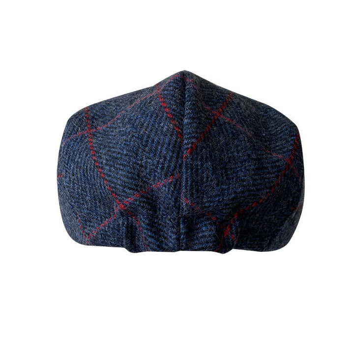 Casquette béret à carreaux bleu foncé et rouge de campagne