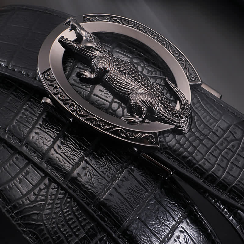 Ceinture en cuir imprimé crocodile à boucle automatique pour homme