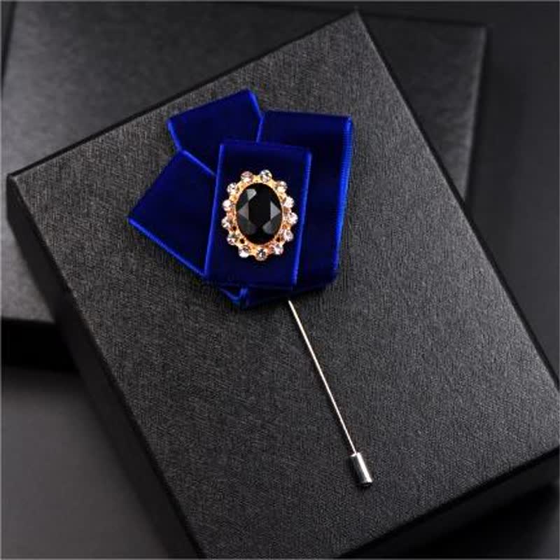 Lot de 2 broches royales en velours avec noeud papillon et strass