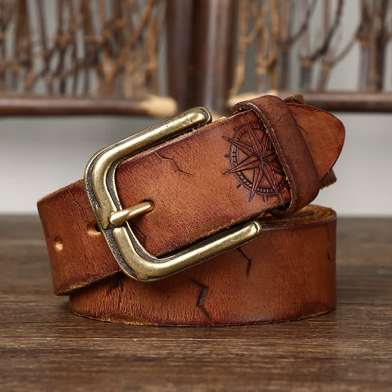 Ceinture en cuir pour homme avec motif d'ancre de bateau sculpté