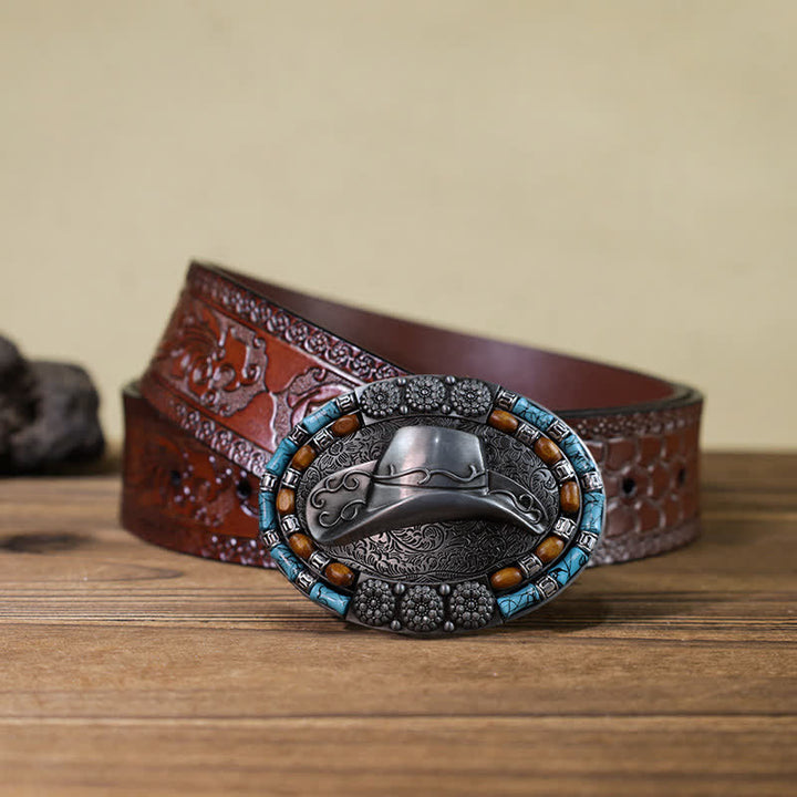 Ceinture en cuir avec boucle en pierre turquoise pour chapeau de cowboy DIY pour homme