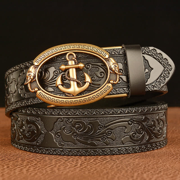 Ceinture en cuir avec boucle d'ancre nautique pour homme