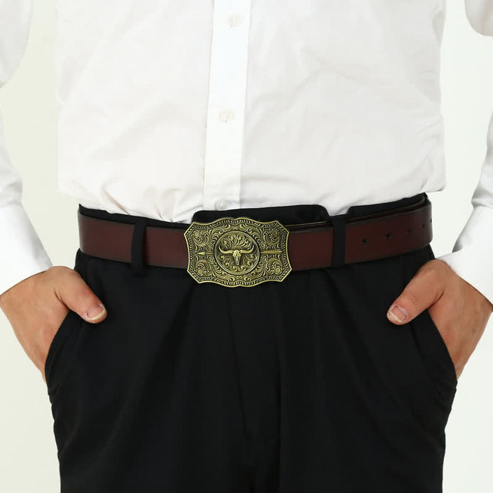Ceinture en cuir à boucle en forme de flèche de taureau à longue corne pour homme