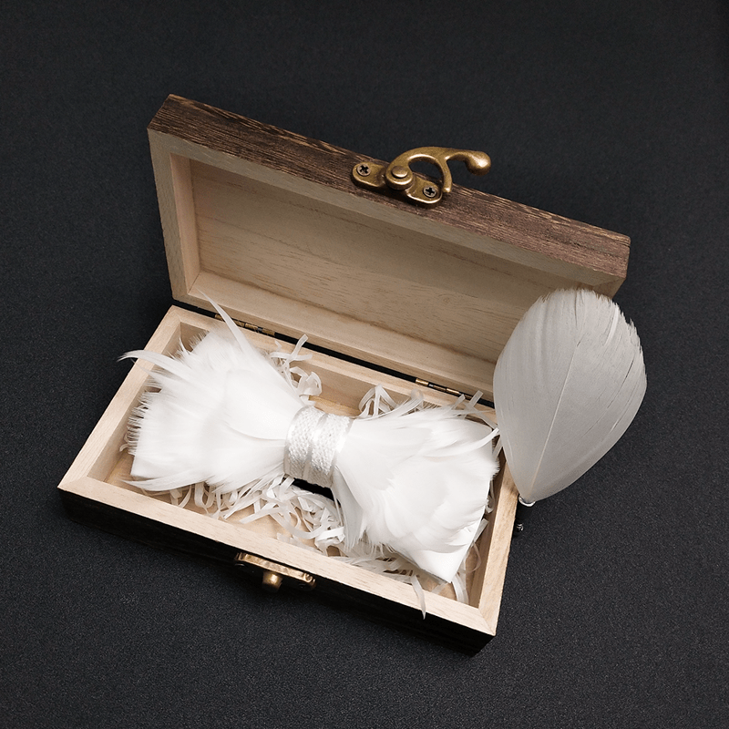 Nœud papillon en plumes de prince blanc pur pour enfant avec épingle à revers