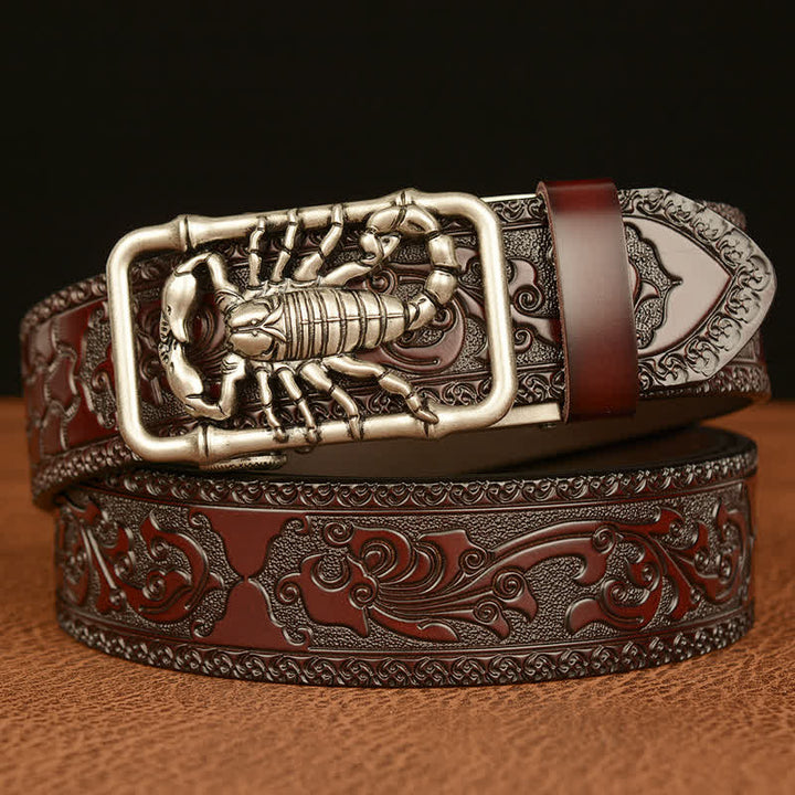 Ceinture en cuir gravée en relief avec scorpion pour homme