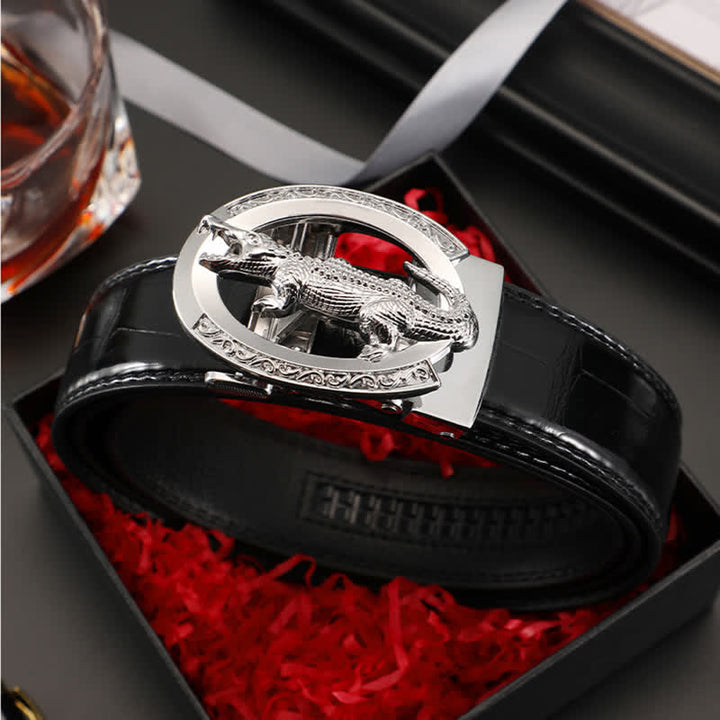 Ceinture en cuir imprimé crocodile à boucle automatique pour homme