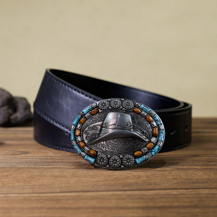 Ceinture en cuir avec boucle en pierre turquoise pour chapeau de cowboy DIY pour homme