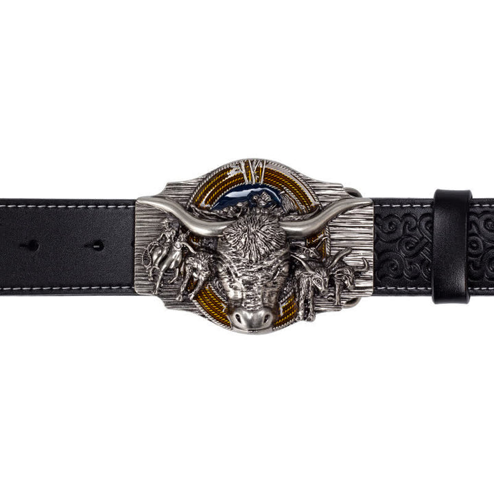 Ceinture en cuir gaufré pour homme avec motif taureau Longhorn
