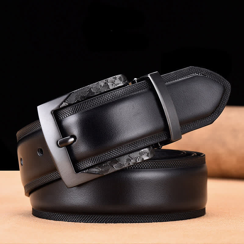 Ceinture en cuir noir et argent noble pour homme