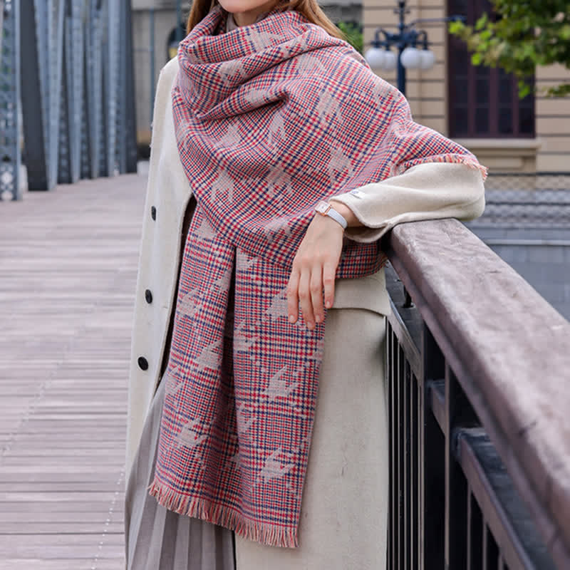 Écharpe chaude à grand châle à motif pied-de-poule pour femme