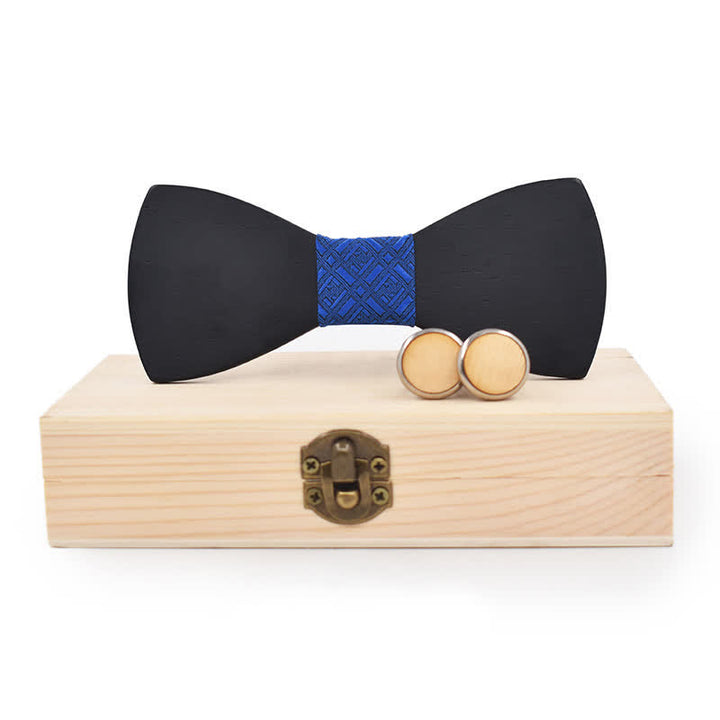 Lot de 2 boutons de manchette en bois noir pour homme