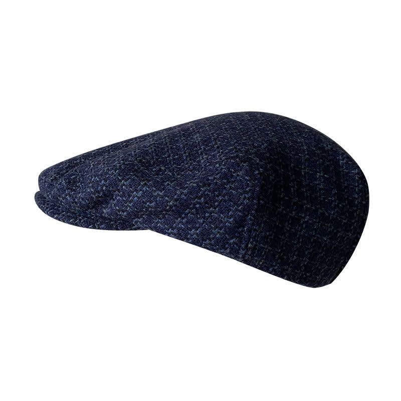 Casquette béret automne-hiver à carreaux bleu marine