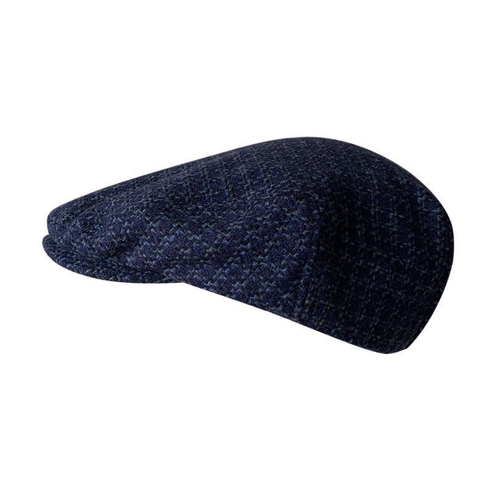 Casquette béret automne-hiver à carreaux bleu marine