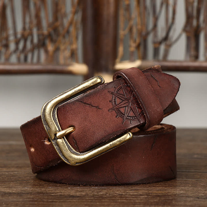 Ceinture en cuir pour homme avec motif d'ancre de bateau sculpté