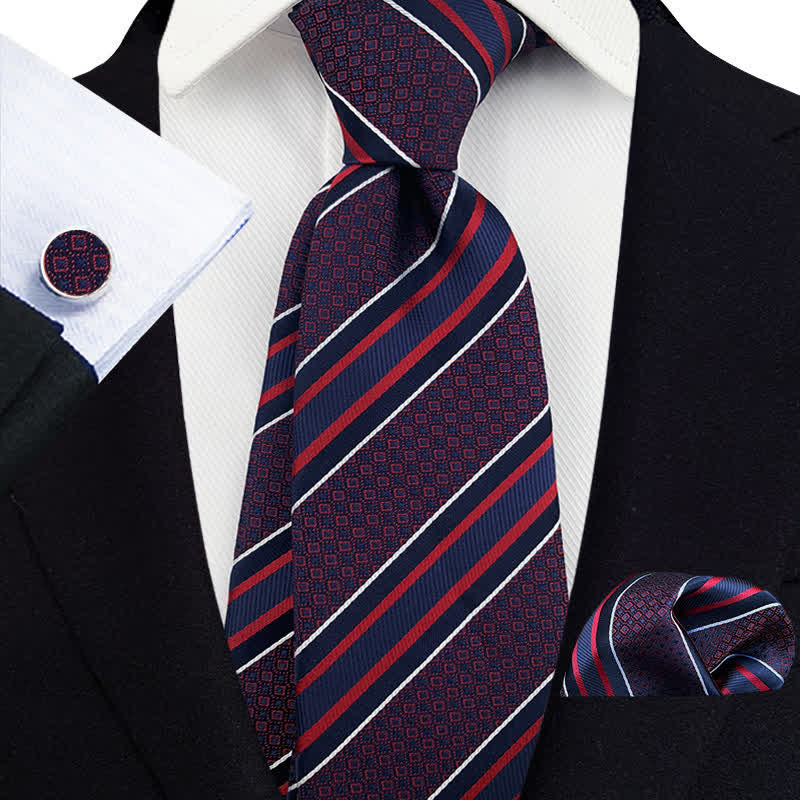 Ensemble de 3 cravates luxueuses à rayures violettes et bleu marine pour homme