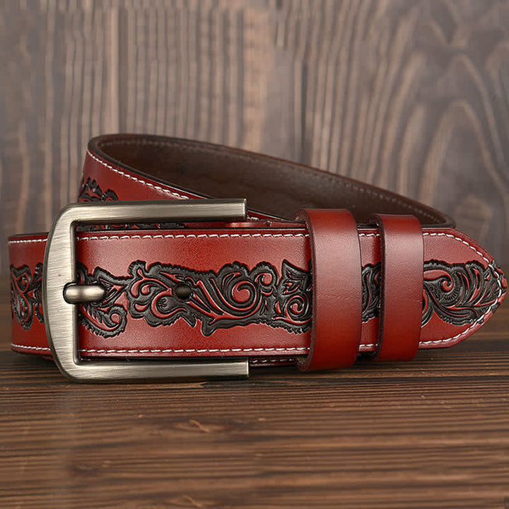 Ceinture en cuir de luxe à motif floral en relief pour homme