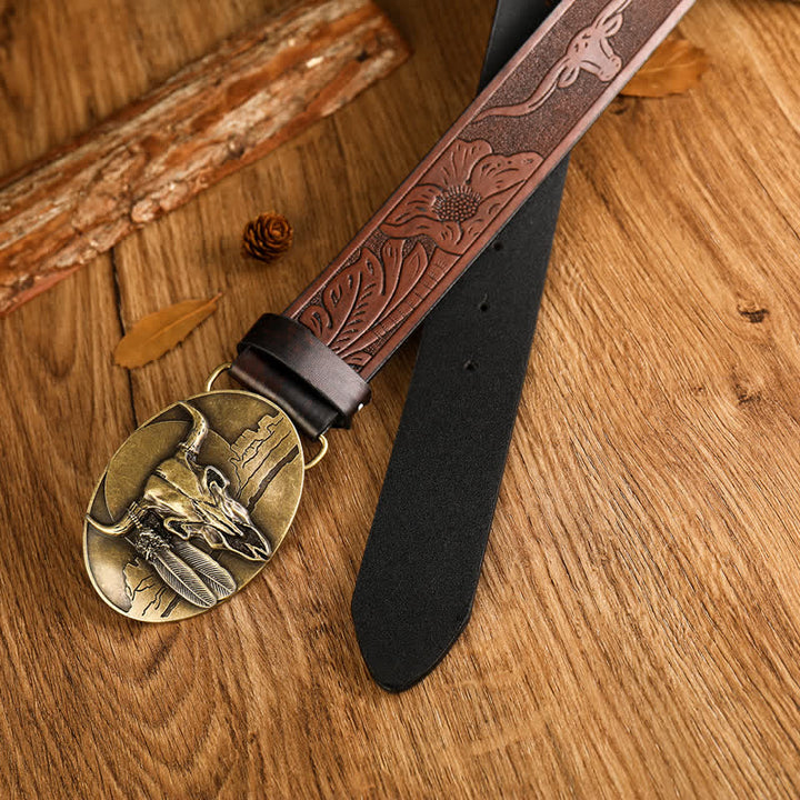 Ceinture en cuir avec boucle en forme de tête de taureau fou Ethic pour homme