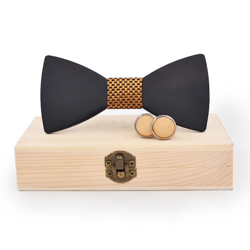 Lot de 2 boutons de manchette en bois noir pour homme