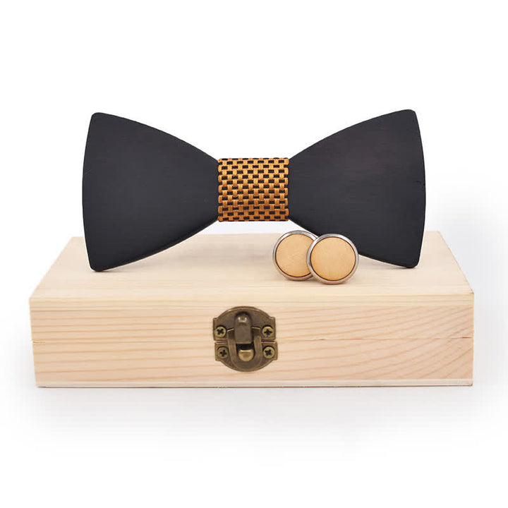 Lot de 2 boutons de manchette en bois noir pour homme