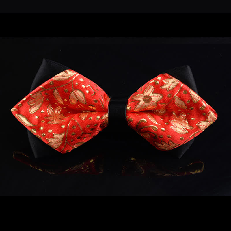 Nœud papillon pointu à motif de fleurs innocentes rouge et or pour homme