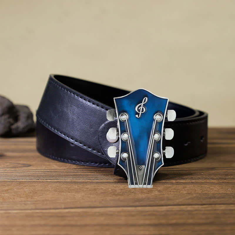 Ceinture en cuir avec boucle de tête de guitare musicale DIY pour homme