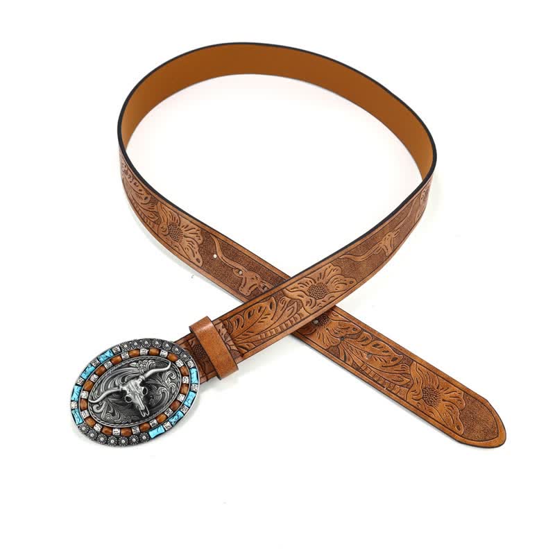 Ceinture en cuir de taureau turquoise pour homme style western cowboy