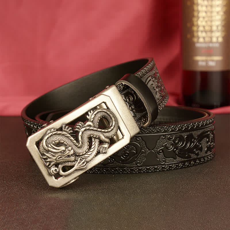 Ceinture en cuir gaufré à motif dragon enroulé pour homme