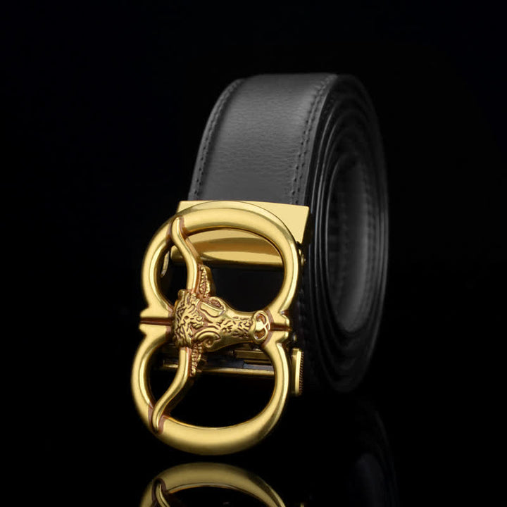 Ceinture en cuir à double anneau pour homme avec tête de taureau