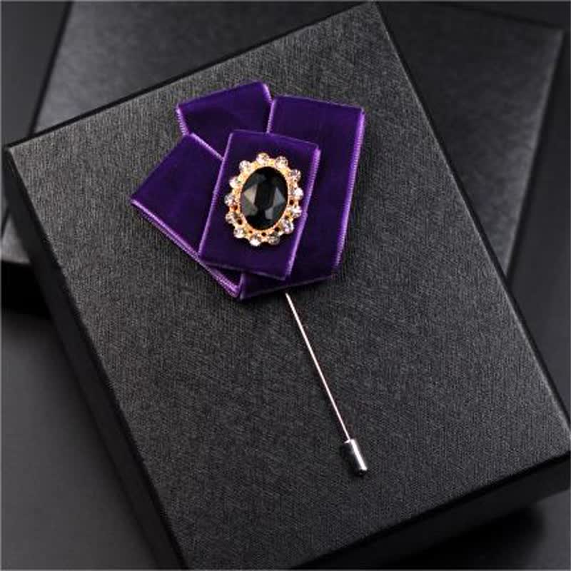 Lot de 2 broches royales en velours avec noeud papillon et strass