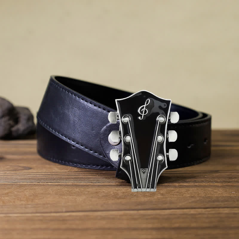 Ceinture en cuir avec boucle de tête de guitare musicale DIY pour homme