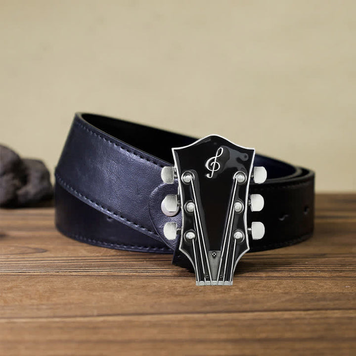 Ceinture en cuir avec boucle de tête de guitare musicale DIY pour homme