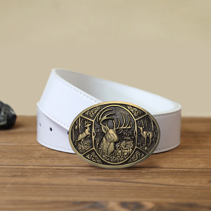 Ceinture en cuir à boucle pour homme avec motif animal, élan et cerf