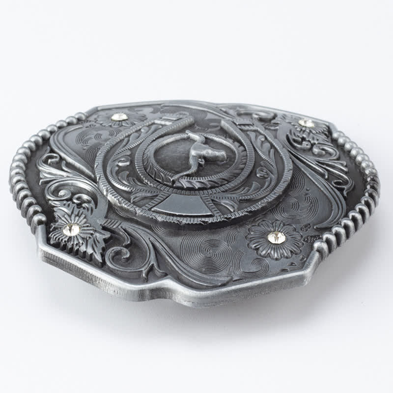 Ceinture en cuir à boucle de taureau florale à strass pour homme