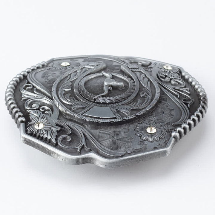 Ceinture en cuir à boucle de taureau florale à strass pour homme