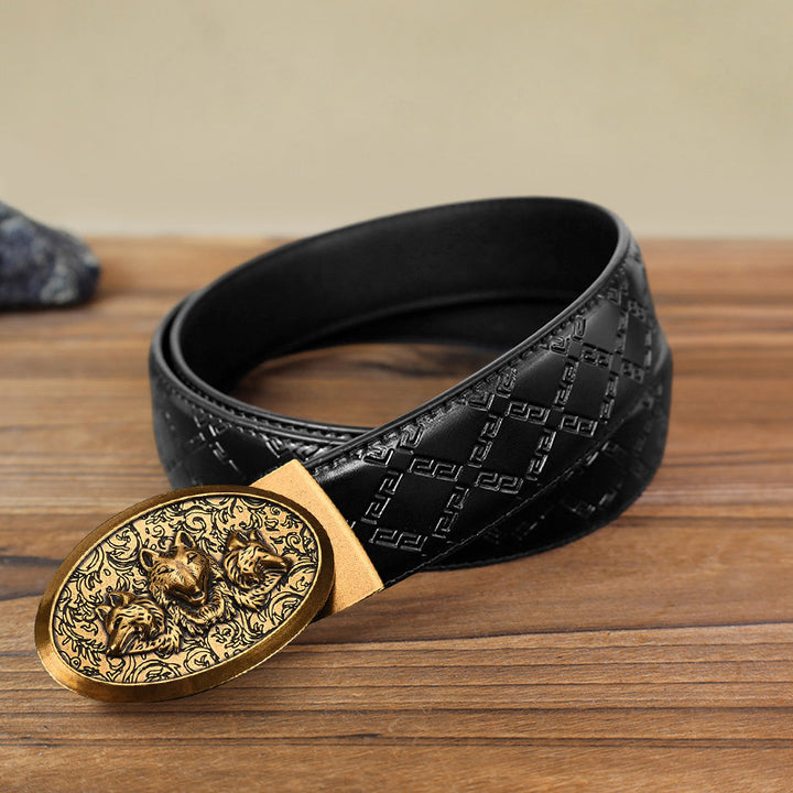 Ceinture en cuir à boucle automatique pour homme avec motif loups affamés