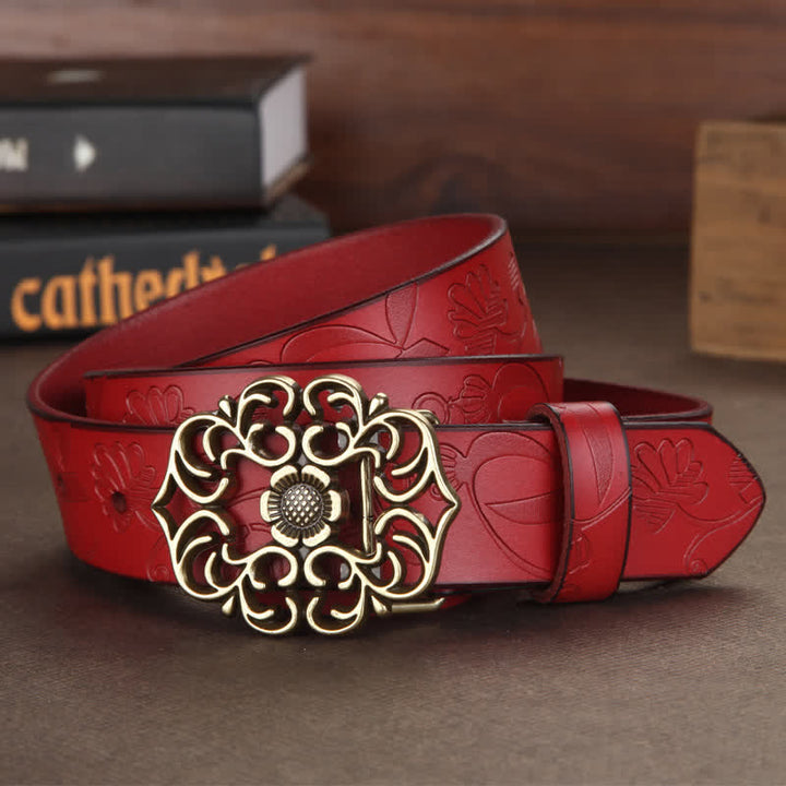 Ceinture en cuir gaufré à boucle creuse vintage pour femme