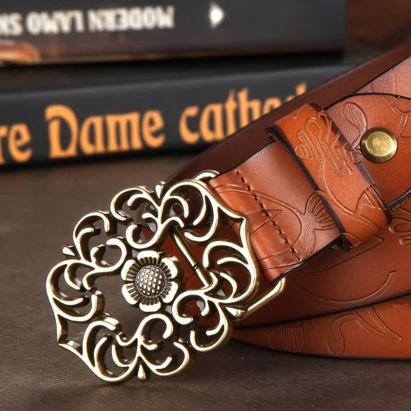 Ceinture en cuir gaufré à boucle creuse vintage pour femme