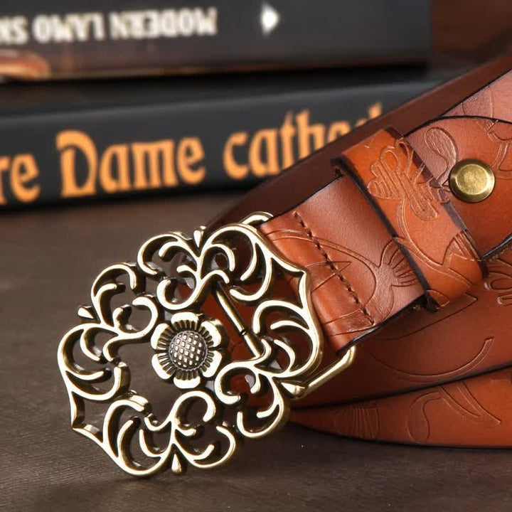 Ceinture en cuir gaufré à boucle creuse vintage pour femme