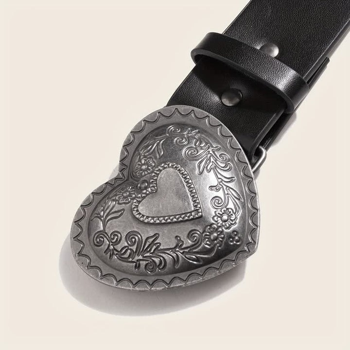Ceinture en cuir gravée florale en forme de cœur pour femme